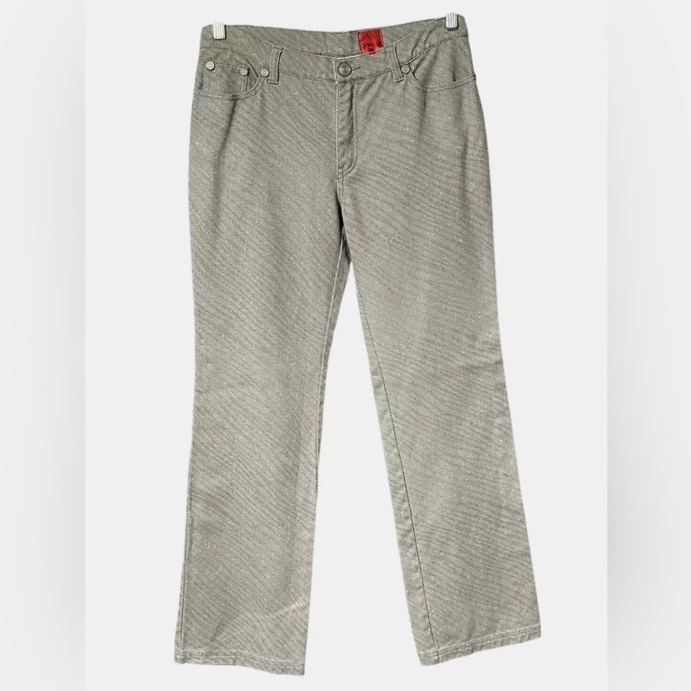 V CRISTINA Silver Metallic Gray Straight Leg Mid Rise Jeans